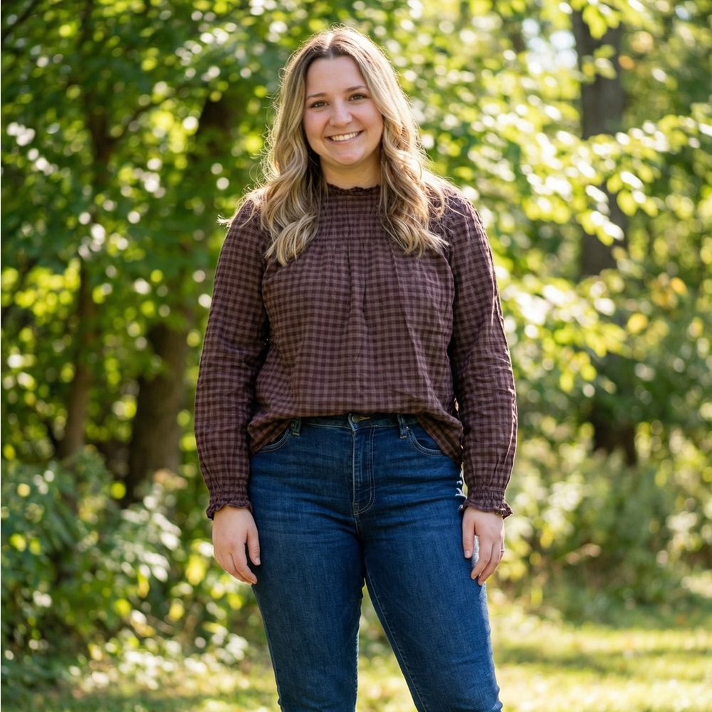 Easel Plaid Brown Women's Top